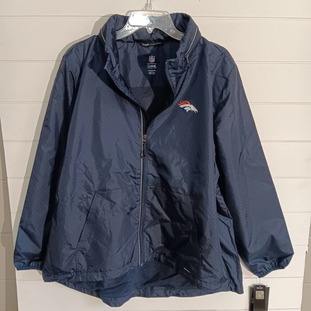 NFL MSX by Michael Strahan Womens Full Zip Windbreaker Jacket Blue Size XXL Hood